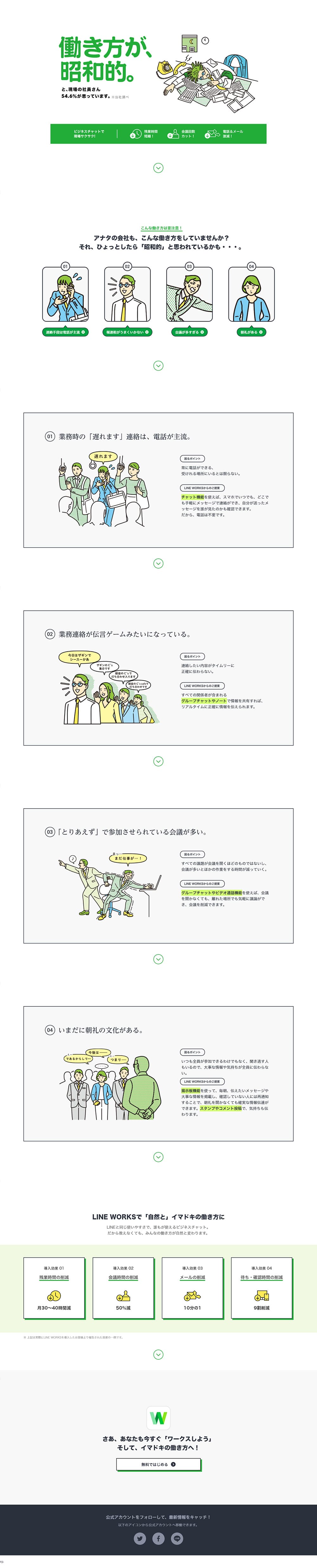 LINE WORKSのLPデザイン（デザイン・アプリ・システム／グリーン系／かわいい系）PC版