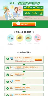 WebフリーローンのLPデザイン（サービス・保険・金融／オレンジ系／シンプル系）PC版