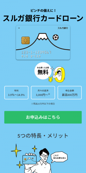 スルガ銀行カードローンのLPデザイン（保険・金融・クレジット／ブルー系／シンプル系）スマホ版