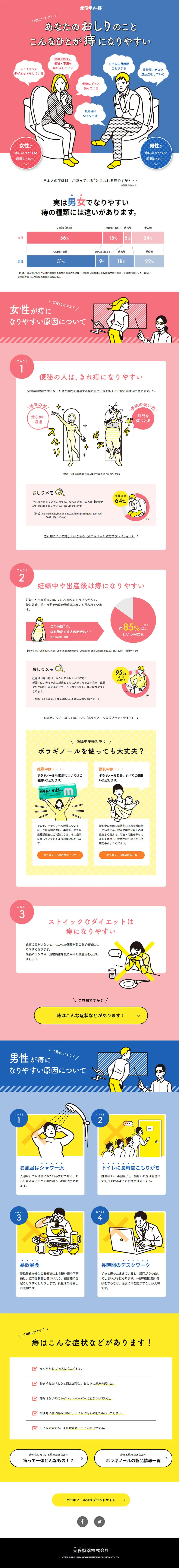 ボラギノールのLPデザイン（健康・美容食品・サプリ／ピンク系／マンガ・イラスト系）PC版