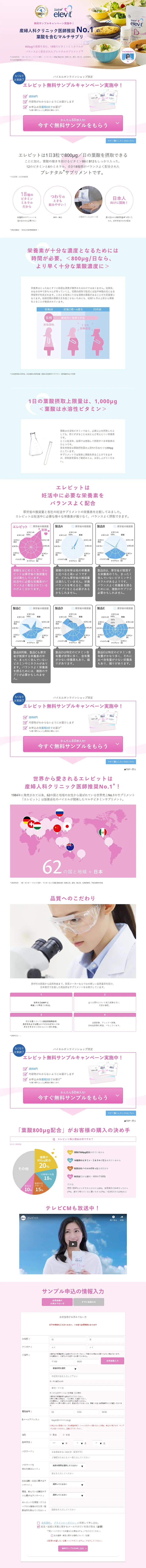 エレビットのLPデザイン（健康・美容食品・サプリ／ピンク系／キレイ系）PC版
