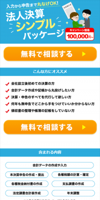 法人決算シンプルパッケージのLPデザイン（サービス・保険・金融／ブルー系／シンプル系）スマホ版