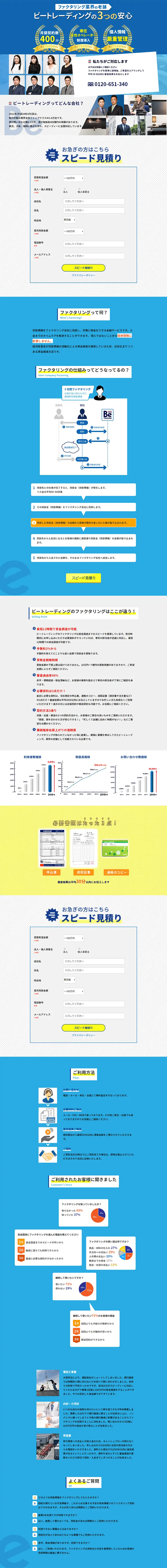 ファクタリングのLPデザイン（サービス・保険・金融／ブルー系／信頼・安心系）PC版