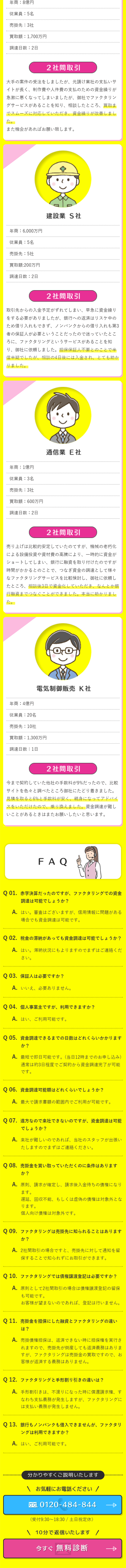 ファクタリングのLPデザイン（サービス・保険・金融／イエロー系／シンプル系）スマホ版