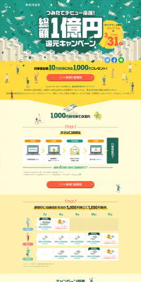 Support for Investment Debut! 100 Million Yen Total Cashback Campaign LP design (Services, Insurance, and Finance / yellow / Lively type) PC version