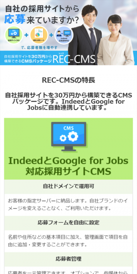 採用サイト構築パッケージのLPデザイン（インターネットサービス／ブルー系／シンプル系）スマホ版
