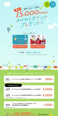 最大15,000円相当のわくわくポイントをプレゼントキャンペーンのLPデザイン（サービス・保険・金融／ブルー系／キレイ系）PC版