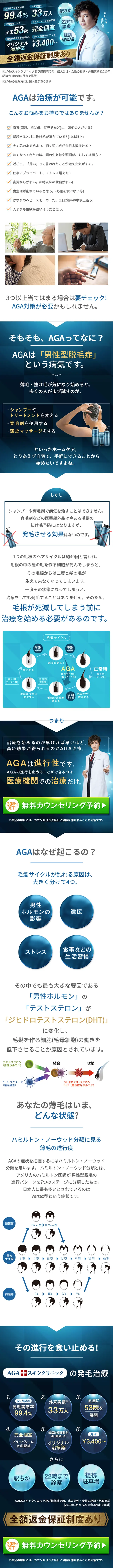 男性薄毛治療専門のLPデザイン（美容サービス／ブルー系／キレイ系）スマホ版