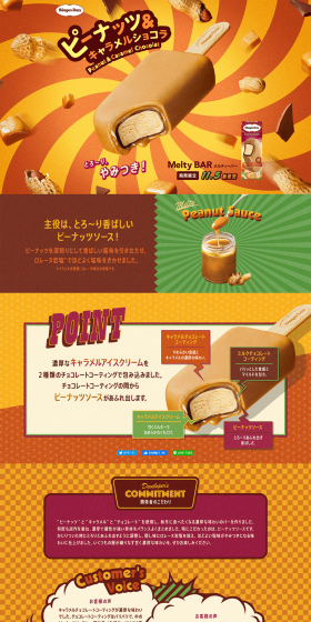 ピーナッツアンドキャラメルショコラのLPデザイン（スイーツ・スナック菓子／イエロー系／にぎやか系）PC版