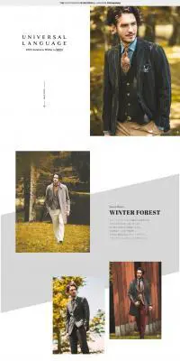 2019 AUTUMN WINTER COLLECTION UNIVERSAL LANGUAGE MENのLPデザイン（ファッション／ホワイト系／シンプル系）PC版