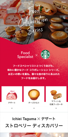 Food Collaboration SeriesのLPデザイン（スイーツ・スナック菓子／レッド系／キレイ系）スマホ版