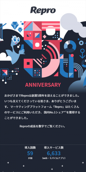 創業5周年記念インフォグラフィックスのLPデザイン（インターネットサービス／ブルー系／アート・芸術系）スマホ版