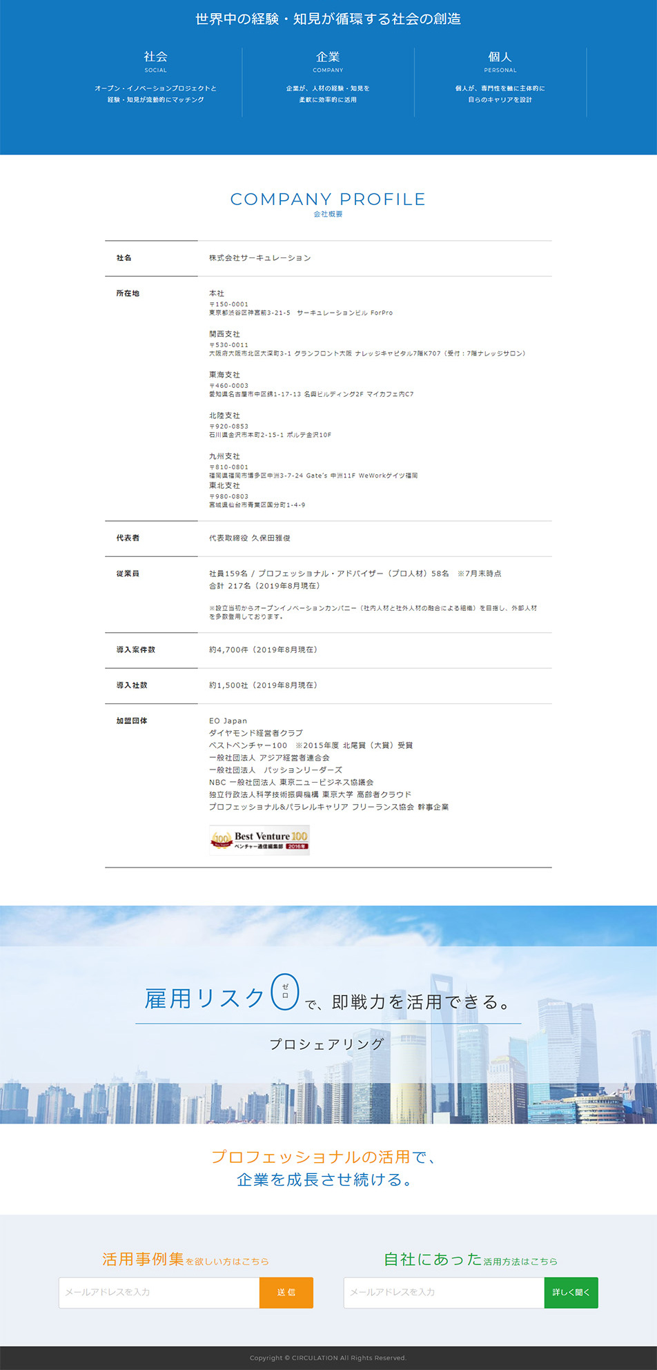 プロシェアリングのLPデザイン（サービス・保険・金融／ブルー系／シンプル系）PC版