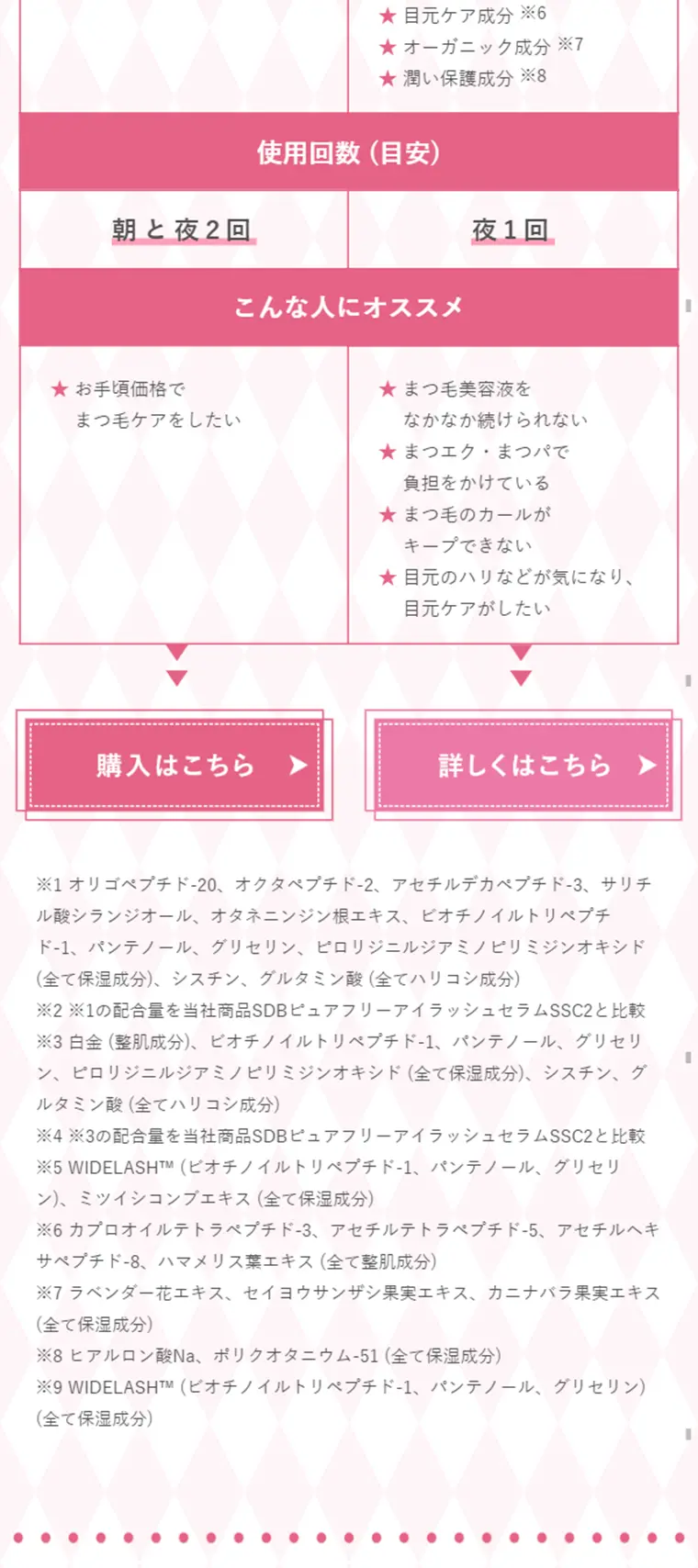 スカルプDのまつ毛美容液のLPデザイン（美容・スキンケア・香水／ピンク系／かわいい系）スマホ版