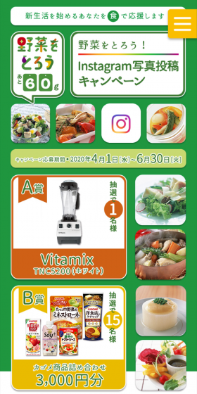野菜をとろう!Instagram写真投稿キャンペーンのLPデザイン(サービス・保険・金融/グリーン系/健康・癒し系)スマホ版