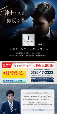 ラボモ ヘアテック システムのLPデザイン（美容サービス／ブルー系／信頼・安心系）PC版