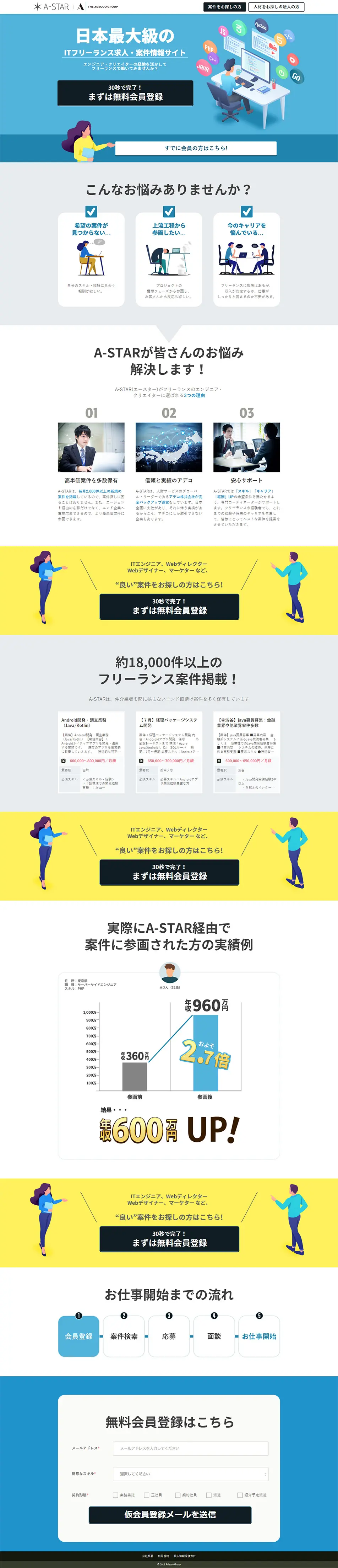A-STARのLPデザイン（求人・採用関連／ブルー系／シンプル系）PC版