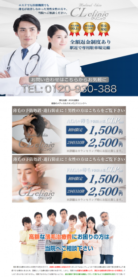 Hair loss and AGA treatment LP design (Beauty services / Shades of blue / Trust and Safety) PC version