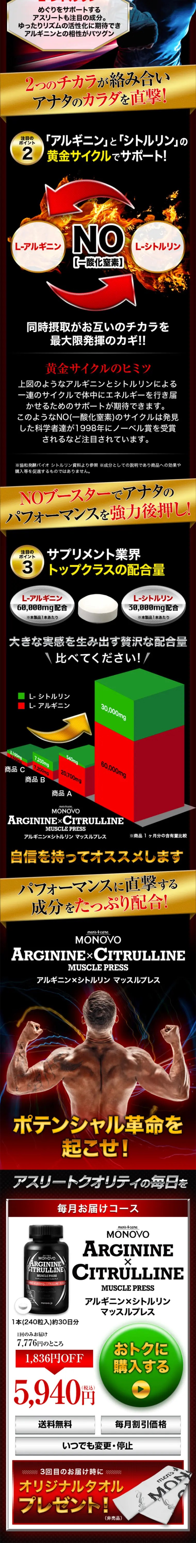 アルギニン×シトルリン マッスルプレスのLPデザイン（スポーツ／ブラック系／かっこいい系）スマホ版