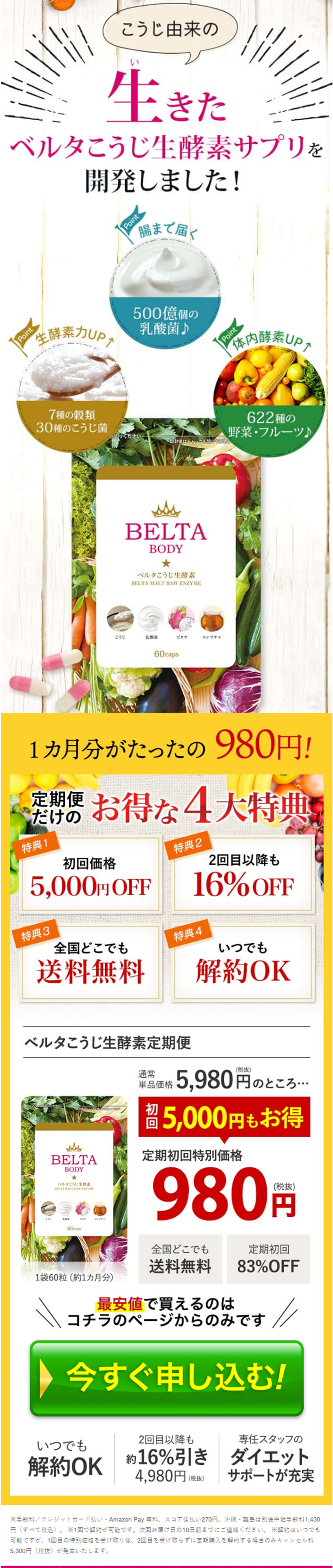 ベルタこうじ生酵素のLPデザイン（健康・美容食品・サプリ／カラフル系／にぎやか系）PC版