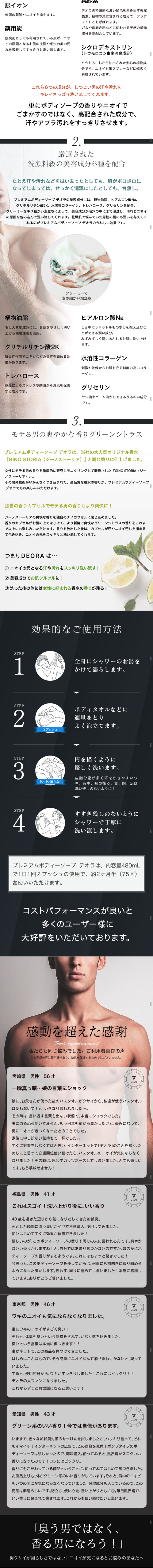 プレミアムボディーソープ デオラのLPデザイン（美容・スキンケア・香水／ブラック系／かっこいい系）スマホ版