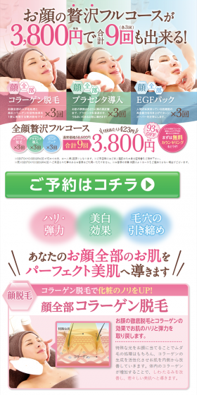 お顔全部贅沢フルコース合計9回のLPデザイン（美容サービス／カラフル系／清潔系）PC版