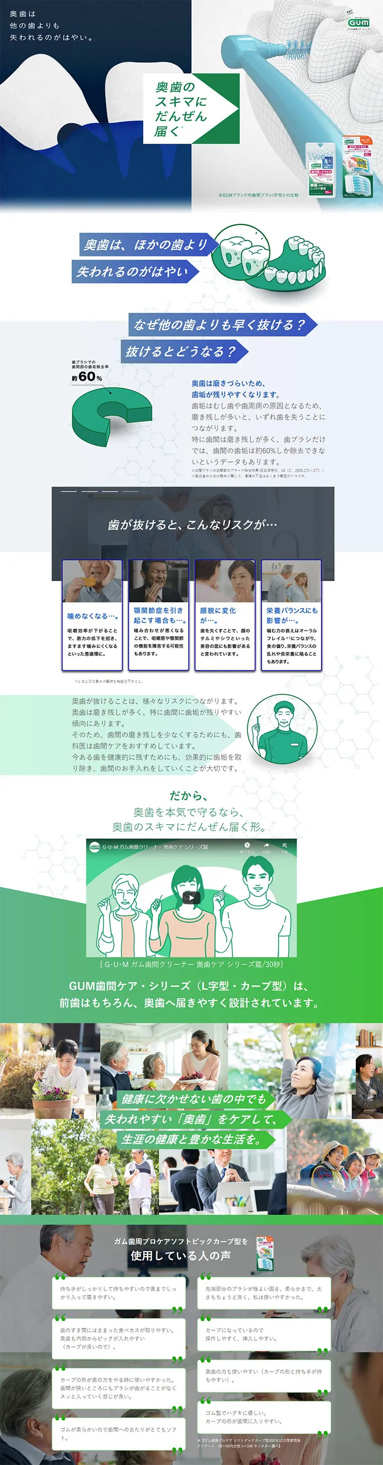 ガム・歯間ケアシリーズのLPデザイン（日用雑貨／グリーン系／信頼・安心系）PC版