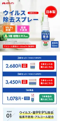 VAウイルス除去スプレーのLPデザイン（日用雑貨／ブルー系／清潔系）PC版
