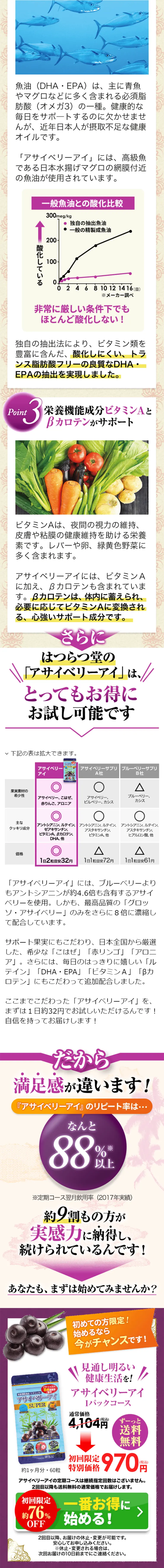 アサイベリーアイパックタイプのLPデザイン（健康・美容食品・サプリ／パープル系／健康・癒し系）スマホ版