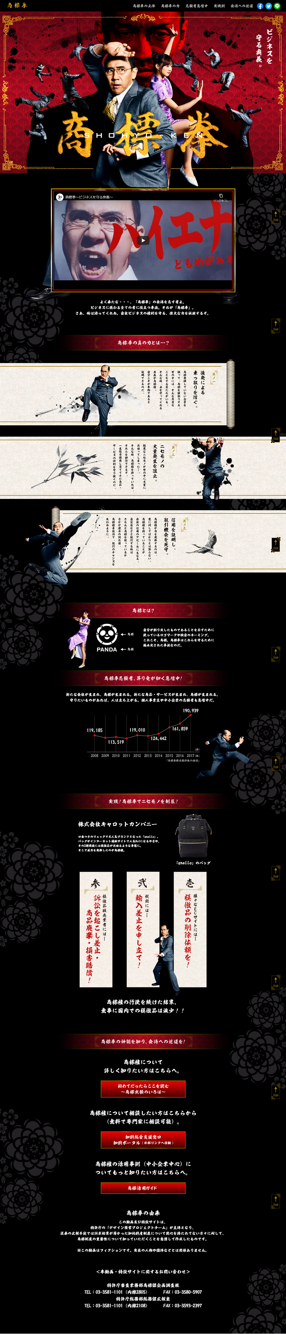 商標拳~ビジネスを守る奥義~のLPデザイン（企業・会社・お店／レッド系／かっこいい系）PC版