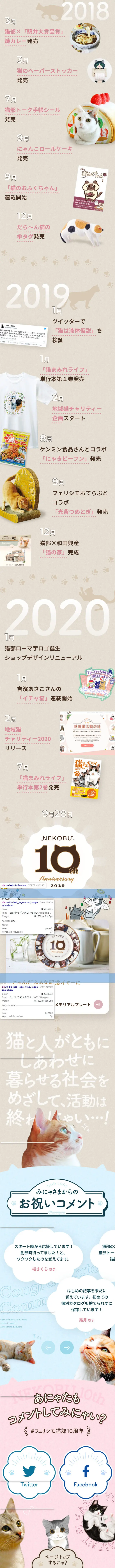 NEKOBU 10th AnniversaryのLPデザイン（サービス・保険・金融／ベージュ系／かわいい系）スマホ版