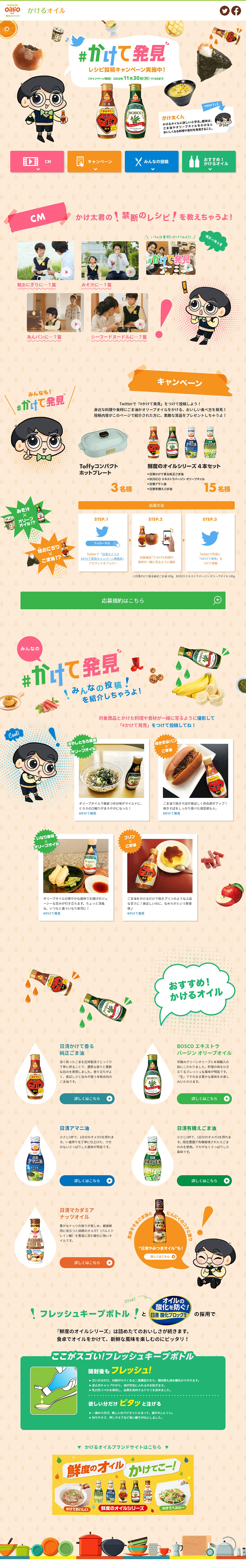 かけ太くんの"かけて発見"のLPデザイン（調味料・甘味料・ダシ・スープ／カラフル系／マンガ・イラスト系）PC版