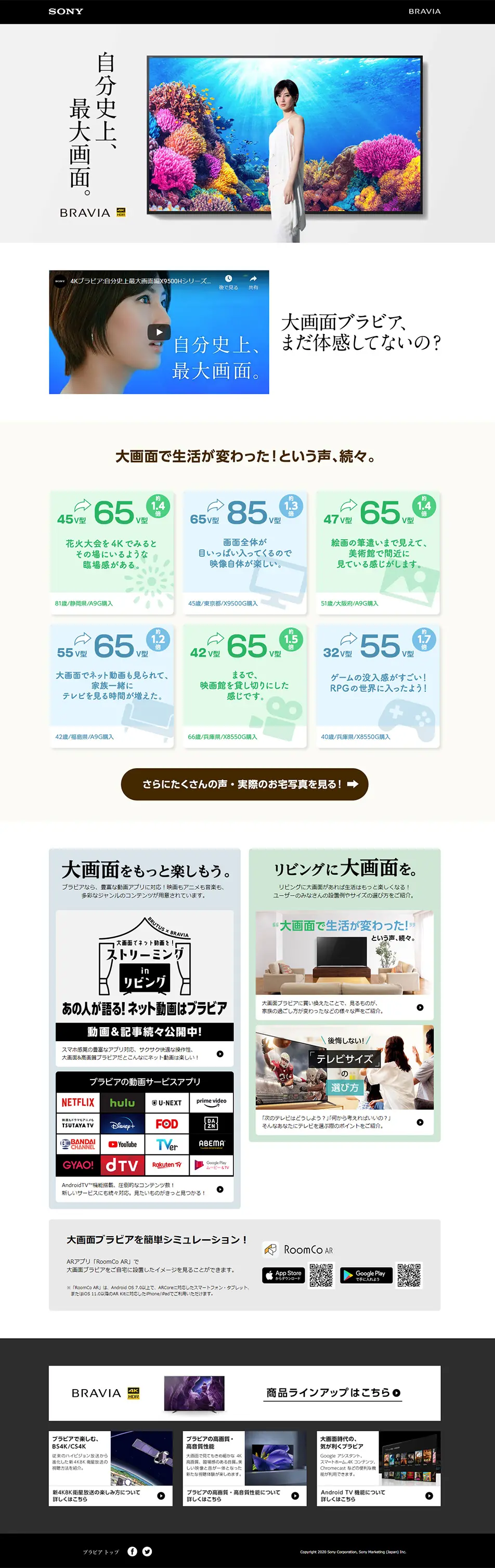 大画面ブラビアのLPデザイン（家電・パソコン・通信機器／ホワイト系／シンプル系）PC版