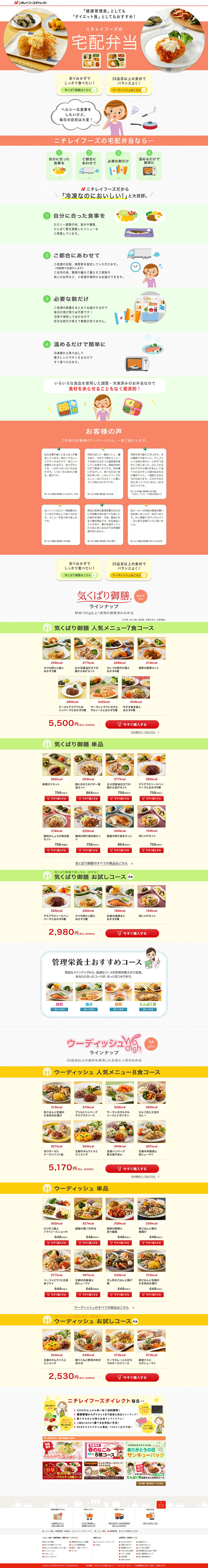 ニチレイフーズの宅配弁当のLPデザイン（惣菜・おかず・料理／カラフル系／マンガ・イラスト系）PC版