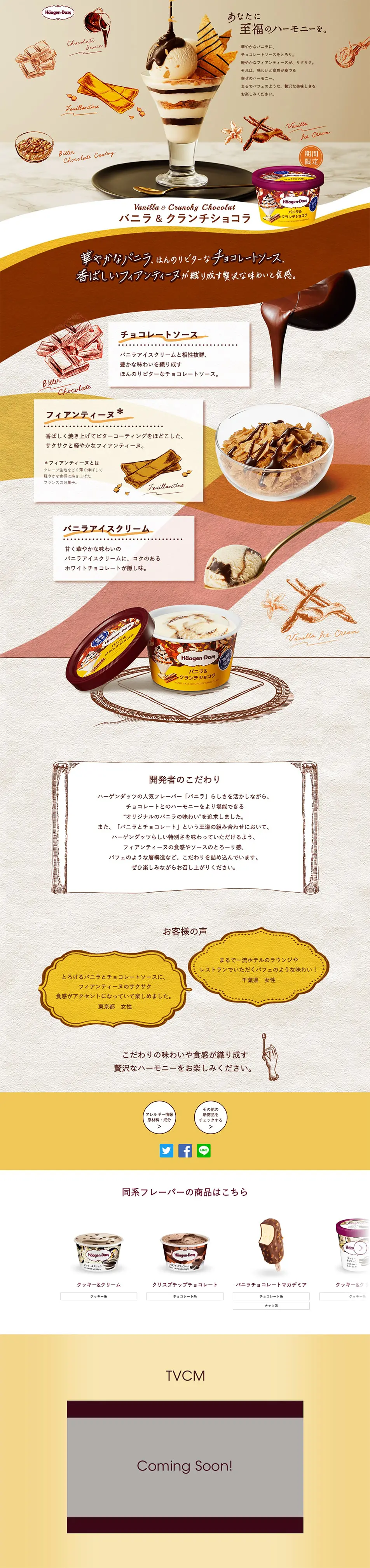 バニラ＆クランチショコラのLPデザイン（スイーツ・スナック菓子／ベージュ系／アート・芸術系）PC版