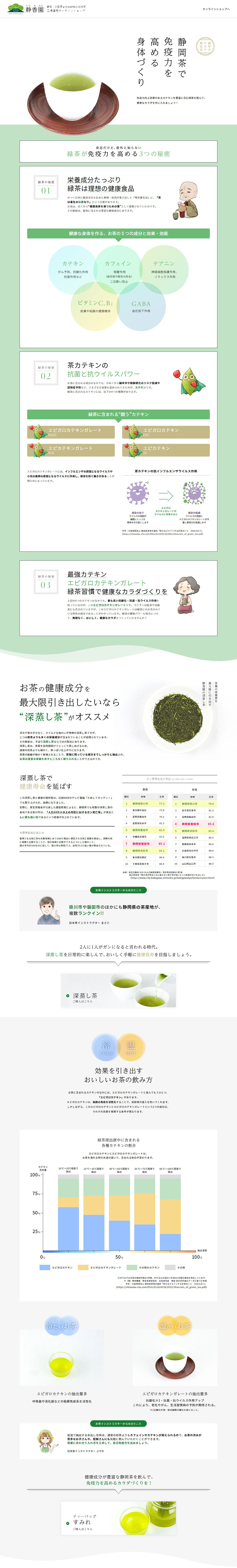 静岡茶のLPデザイン（お茶・紅茶・珈琲／グリーン系／シンプル系）PC版