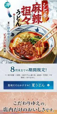 シビ辛麻辣担々うどんのLPデザイン（麺・パン・粉物／レッド系／力強い系）スマホ版
