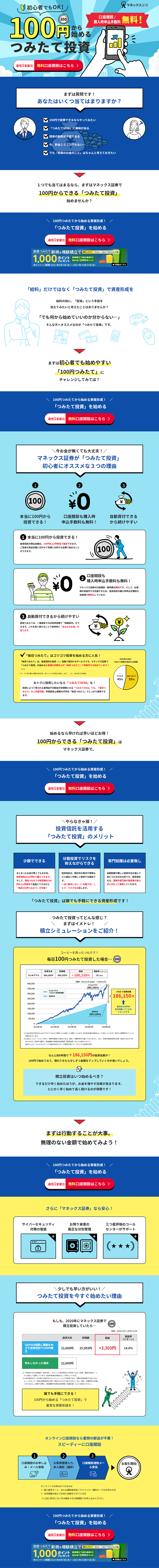 100円から始めるつみたて投資のLPデザイン（デザイン・アプリ・システム／ブルー系／にぎやか系）PC版