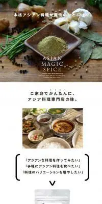 ASIAN MAGIC SPICEのLPデザイン（調味料・甘味料・ダシ・スープ／ブラウン系／オーガニック系）PC版