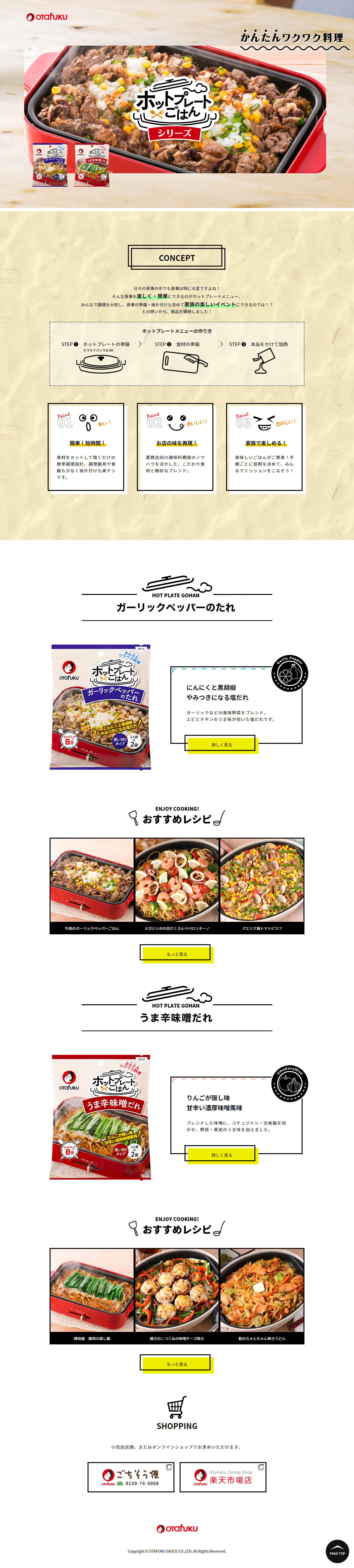 ホットプレートごはんシリーズのLPデザイン（調味料・甘味料・ダシ・スープ／ベージュ系／シンプル系）PC版