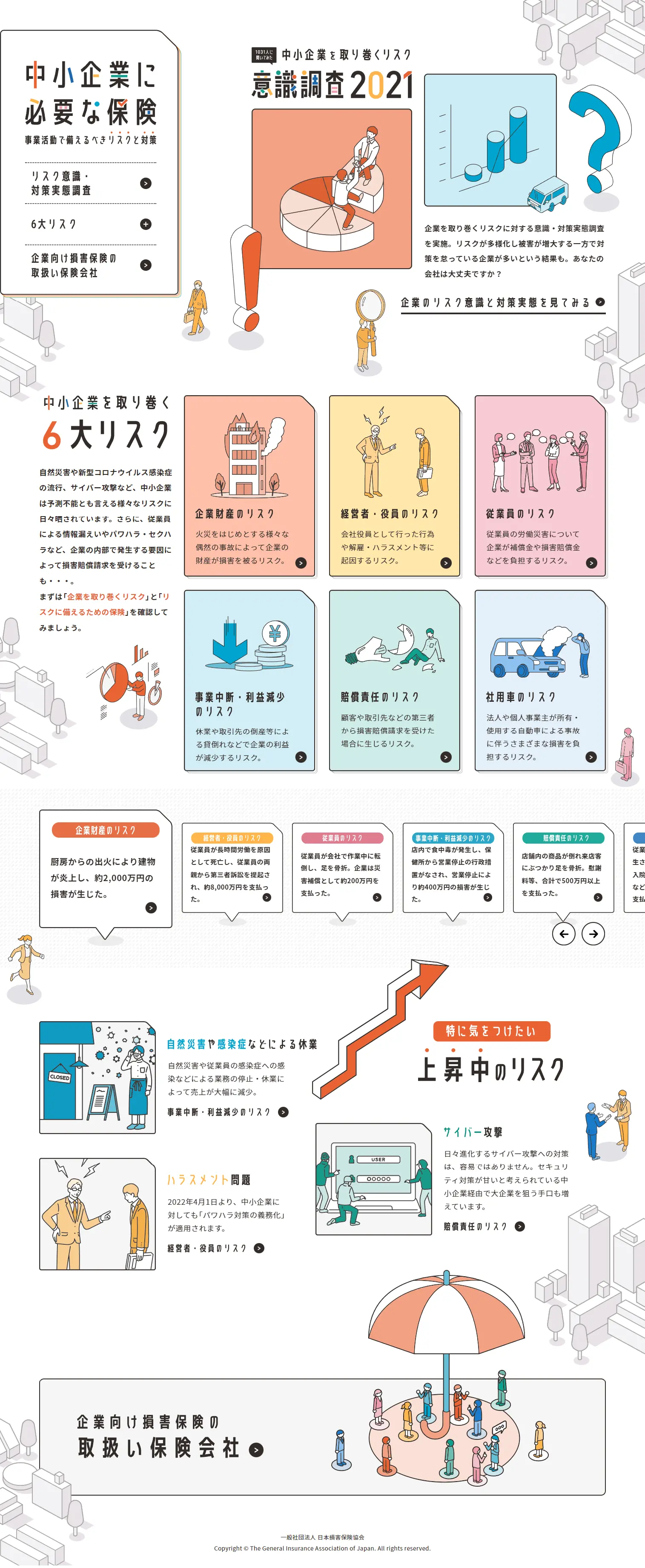 中小企業に必要な保険のLPデザイン（保険・金融・クレジット／ホワイト系／マンガ・イラスト系）PC版
