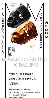 宮本慎也×ミズノ共同開発モデル「内野MM型」のLPデザイン（スポーツ用品／ホワイト系／かっこいい系）スマホ版
