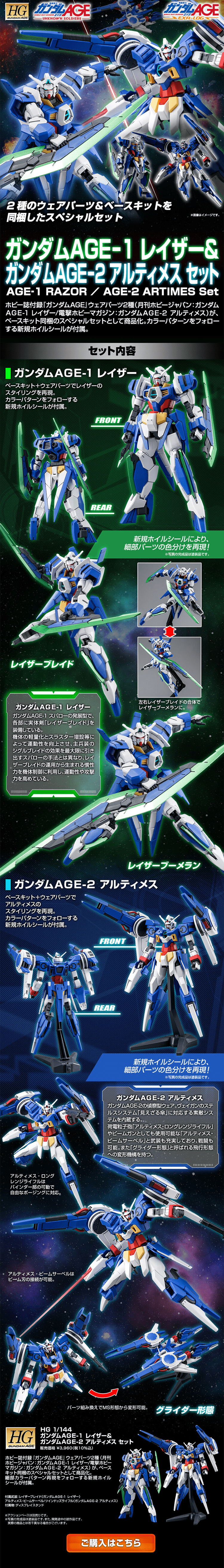 HG 1/144 Gundam AGE-1 Razor & Gundam AGE-2 Artimes Set LP design (Toys, Hobbies & Figures / Black-colored / Cool style) PC version