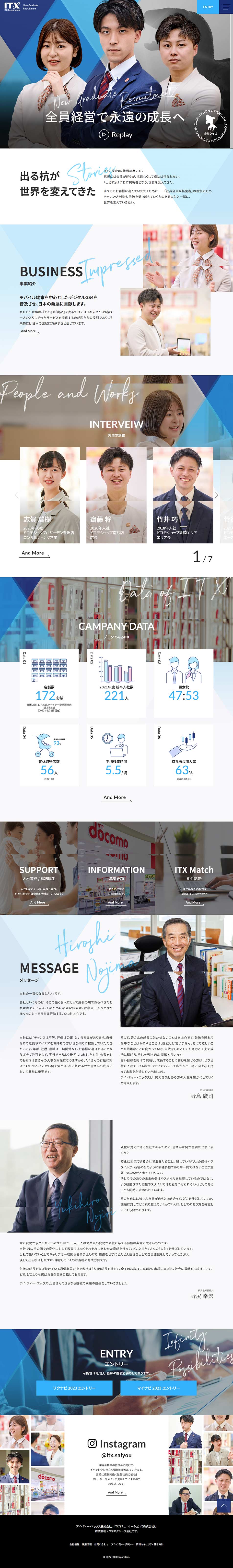 ITX2022 New Graduate Recruitment Site LP design (Businesses, companies, stores / Black-colored / Lively type) PC version