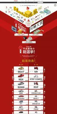 Honda車平成最後の総選挙のLPデザイン（イベント・キャンペーン・体験／レッド系／にぎやか系）PC版