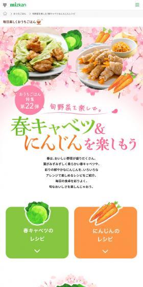 春キャベツ＆にんじんレシピのLPデザイン（調味料・甘味料・ダシ・スープ／ピンク系／ナチュラル系）スマホ版