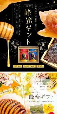 国産蜂蜜ギフトのLPデザイン（調味料・甘味料・ダシ・スープ／ブラウン系／かわいい系）PC版