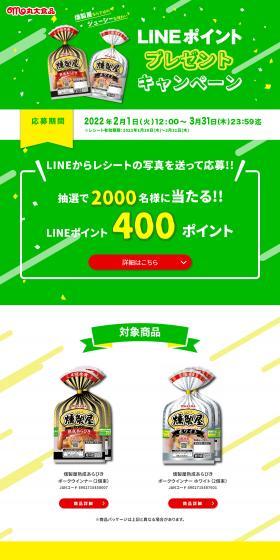 LINEポイント プレゼントキャンペーンのLPデザイン（肉・肉加工品／グリーン系／にぎやか系）PC版