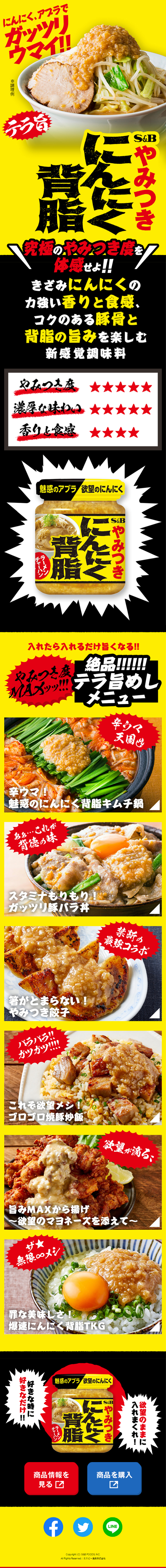 にんにく背脂のLPデザイン（調味料・甘味料・ダシ・スープ／イエロー系／力強い系）スマホ版