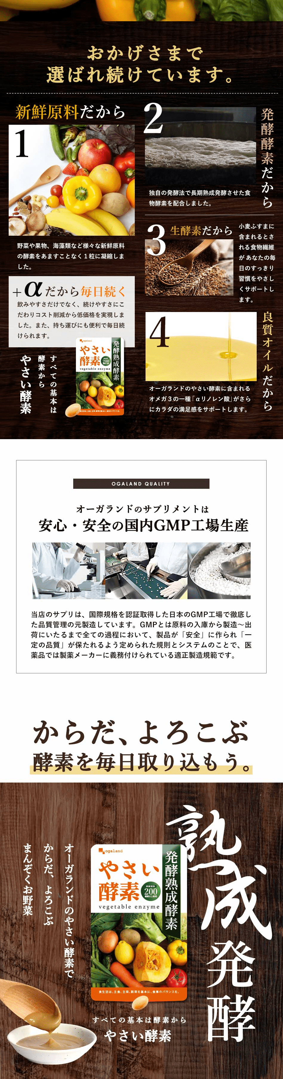 やさい酵素のLPデザイン（健康食品・健康ドリンク・サプリメント／ブラウン系／にぎやか系）PC版